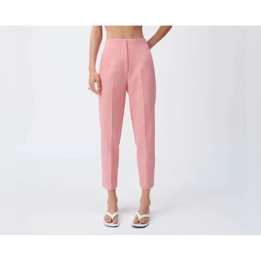 Zara Womens High Waisted Cropped Trousers Pink Size M Slim Leg Dress Pants